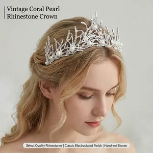 Vintage Gothic Branch Crown With Artificial Pearls Rhinestones For Wedding Party Forest Style Bride Tiara Headpiece Hair Accessories