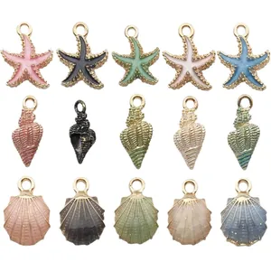 Set of ocean-themed zinc alloy charms with starfish, conch, and shell designs for DIY jewelry