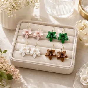 Boucles D'Oreilles Pendantes En Pétale De Fleur En Résine Avec Crochet En Acier Inoxydable Bijoux Floraux Élégants