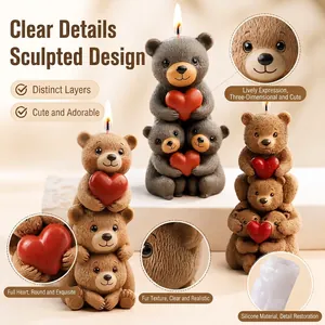 Professional 3D stacked bear silicone mold for DIY aromatherapy candles with heart details