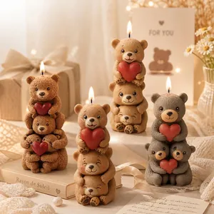 Aesthetic stacked teddy bear scented candles with hearts for home decor and gifts