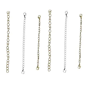 Gold and silver jewelry extender chains for necklaces and bracelets, length 10-13cm.