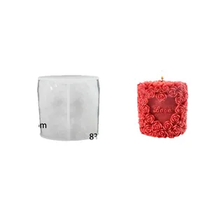 DIY heart-shaped silicone mold for rose textured candles with Love inscription detail