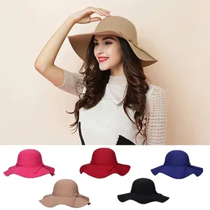 Chapeau Fedora Élégant en Imitation Cachemire à Large Bord pour Femmes Enfants Sommet Rond Nœud Hiver Chaud Style Britannique Feutre