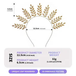 Detailed size and weight specifications for the gold leaf laurel headband crown.