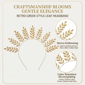 Elegant retro Greek style golden leaf headband for bridal wedding photography and runway