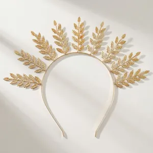 Elegant golden leaf laurel crown headband for wedding bridal hair accessory