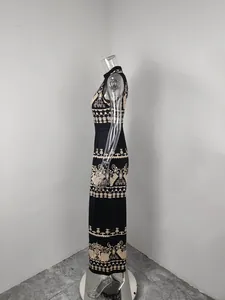Slim fit sleeveless jumpsuit with ethnic prints for women, shown from the side