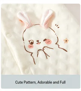 Close-up detail of quilted thermal baby wear featuring a cute bunny print and 3D ears