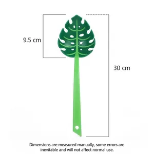 Creative Monstera leaf-shaped green kitchen slotted spoon tool with 30cm total length.