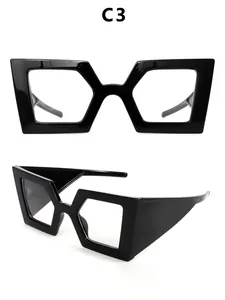 Detaillierte Ansicht der trendigen schwarzen geometrischen übergroßen Sonnenbrille