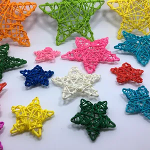 Colorful 9CM handmade woven rattan pentagram stars for Christmas and classroom decoration