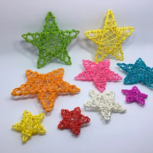 Set of colorful woven rattan stars for Christmas and kindergarten room decoration.