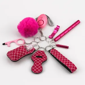 Set completo de 10 piezas de llavero de seguridad personal con alarma rosa vivo