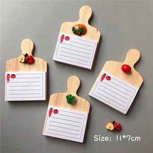 Detail view of 3D miniature fruit cutting board magnets with note pads, 11x7cm size