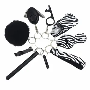 Set de llaveros de seguridad personal de 10 piezas para mujer con estampado de cebra