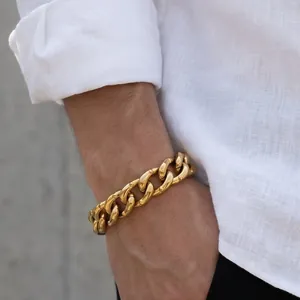 Men's 18mm gold Cuban link bracelet with heavy solid design for hip-hop fashion trends