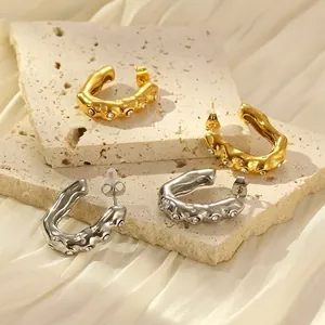 Pendientes vintage de acero inoxidable en forma de U con diamantes de imitación oro plata.