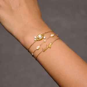 Elegant 18K gold plated stainless steel evil eye and lucky charm bracelet set for women