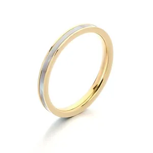 Elegant minimalist gold stainless steel 2mm band ring featuring a natural mother of pearl inlay