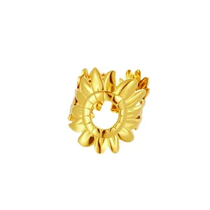 Elegante polsino per orecchio a girasole in acciaio inossidabile dorato senza foro