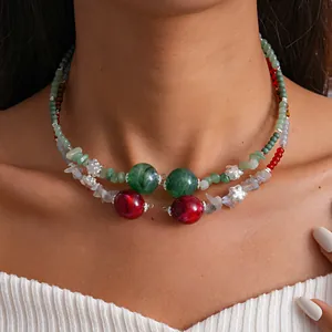 Vintage Open Choker Necklace For Women Retro Acrylic Glass Beaded Collar Ink Pattern Alloy Rhinestone Clavicle Chain Jewelry