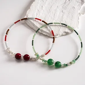 Handmade vintage acrylic glass beaded open chokers in red and green styles