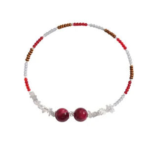 Elegant retro marbled acrylic and glass beaded open choker necklace in vintage style