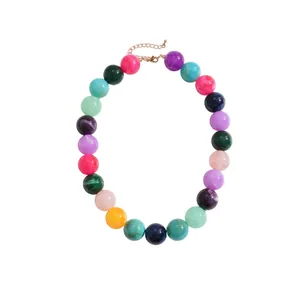 Collar de cuentas de acrílico marbreado colorido estilo dopamina choker para mujer