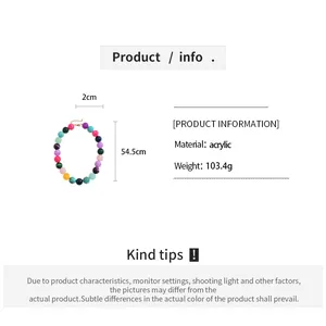 Especificaciones detalladas del collar de cuentas de acrílico colorido con efecto tie-dye