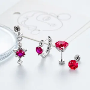 Sommer Frisch Titanstahl Piercing Schmuck Rosarot Zirkonia Ohrknorpel Ohrstecker Pentagramm Rosenschliff Ohrclip Für Unisex