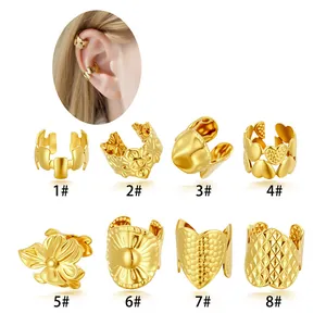 Set of gold-plated stainless steel non-pierced ear cuffs in 8 unique vintage designs