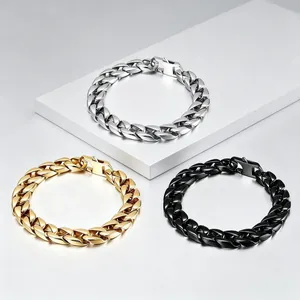 Collezione di bracciali a catena cubana da 11mm per uomo in argento, oro e nero lucido
