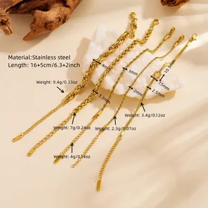 Detailed view of layered gold stainless steel bracelets with dimensions and weights