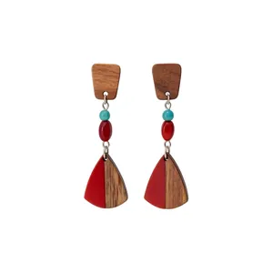 Vintage Holz und Harz Tropfenohrringe im neuen chinesischen Stil mit ethnischem Design