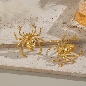 Makroaufnahme goldener Spinnenohrringe mit fein strukturierter Bauchpartie
