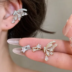Elegant 18k gold plated zircon butterfly and star ear cuff set for non-pierced ears.