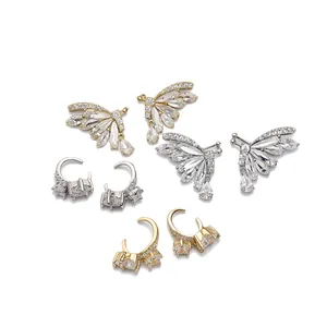 18k gold plated butterfly zircon ear cuffs with teardrop crystals in gold and silver finish