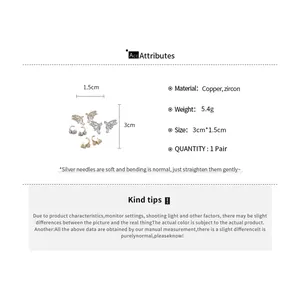 Detailed specifications for zircon butterfly ear clips including material and dimensions.