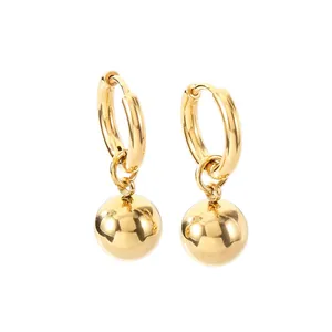 Elegante minimalistische 18K vergulde roestvrijstalen creolen met gepolijste bollen