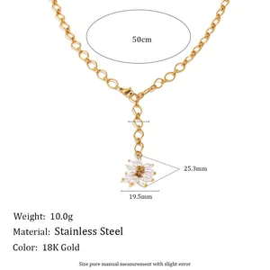 Edelstahl Strass Künstliche Perle Y-Halskette Für Damen 18K Vergoldet Lange Quaste Blumenanhänger Statement Schmuck