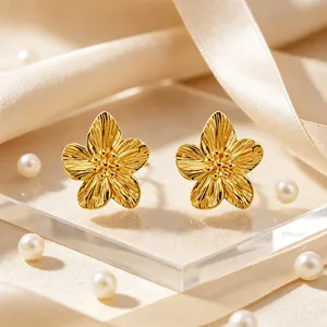 Orecchini a Bottone a Fiore in Acciaio Inossidabile 304 Placcato Oro 18K da Donna Gioielli per Orecchie a Fiore