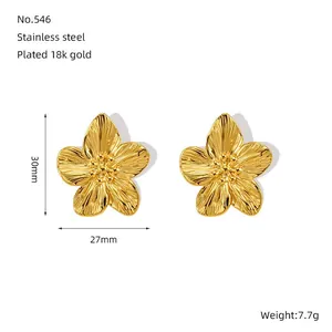 Orecchini a lobo a fiore in acciaio inossidabile placcato oro 18k 30x27 mm