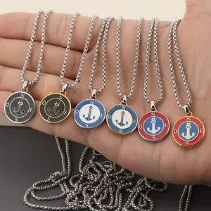 Roestvrijstalen Nautische Anker Ster Kompas Hanger Ketting Voor Heren Gepersonaliseerde Kompas Emaille Trui Ketting Unisex Sieraden Cadeau