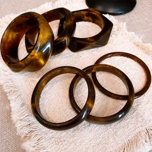 Western Vintage Resin Acrylic Bangle Bracelet For Women Geometric Marble Ink Wash Tortoiseshell Lightweight Hand Cuff Jewelry Accessory