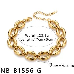 Detailed view of a gold stainless steel chunky chain bracelet with size measurements