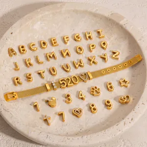 Edelstahl Gold Buchstabe Nummer Slide Charms Für Armband DIY Personalisierter Schmuck Strass Alphabet Initial Slider Anhänger Zubehör Für Damen