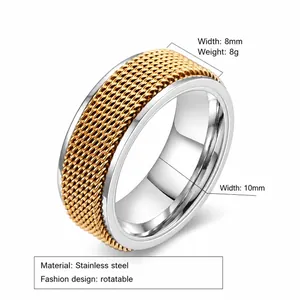 Detail des drehbaren Edelstahl-Netzrings in Gold- und Silbertönen