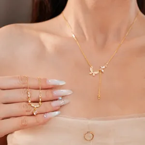 Elegant 18k gold plated butterfly necklace with sparkling zircon pendant for women