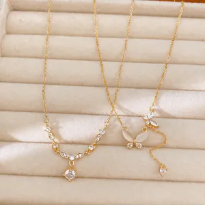Elegant 18k gold plated butterfly and zircon necklace set for women jewelry box display